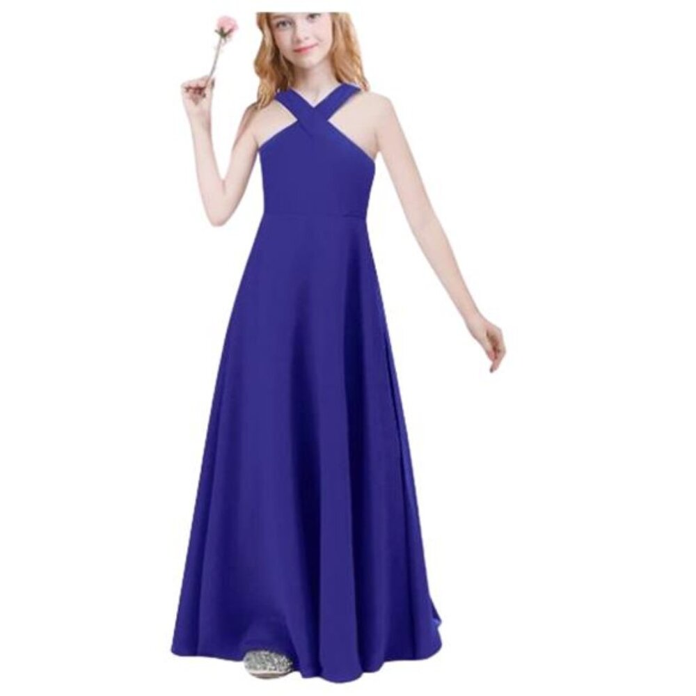 Chiffon Flower Girl Dress Kids Halter Backless Prom Bridesmaid Gown 13-14Y
